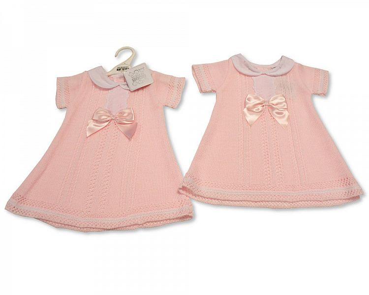 Baby Girls Knitted Dress with Bow (0-9 Months) Bw-10-001 - Kidswholesale.co.uk