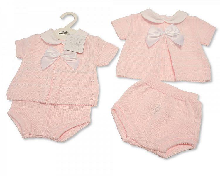 Baby Girls Knitted 2 pcs Set with Bow (NB-9 Months) Bw-10-004 - Kidswholesale.co.uk