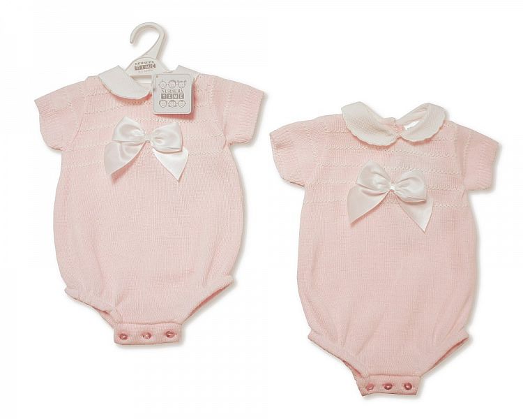 Baby Girls Knitted Romper with Bow (NB-9 Months) Bw-10-005