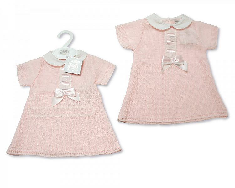 Baby Girls Knitted Dress with Bow and Lace  (NB-9 Months) Bw-10-007