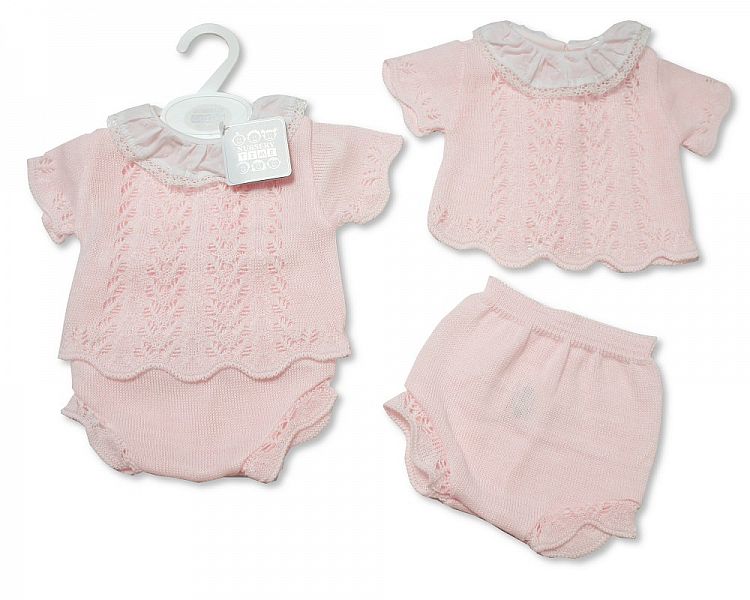 Baby Girls Knitted 2 Pieces Set with Lace Collar  (NB-9 Months) Bw-10-010