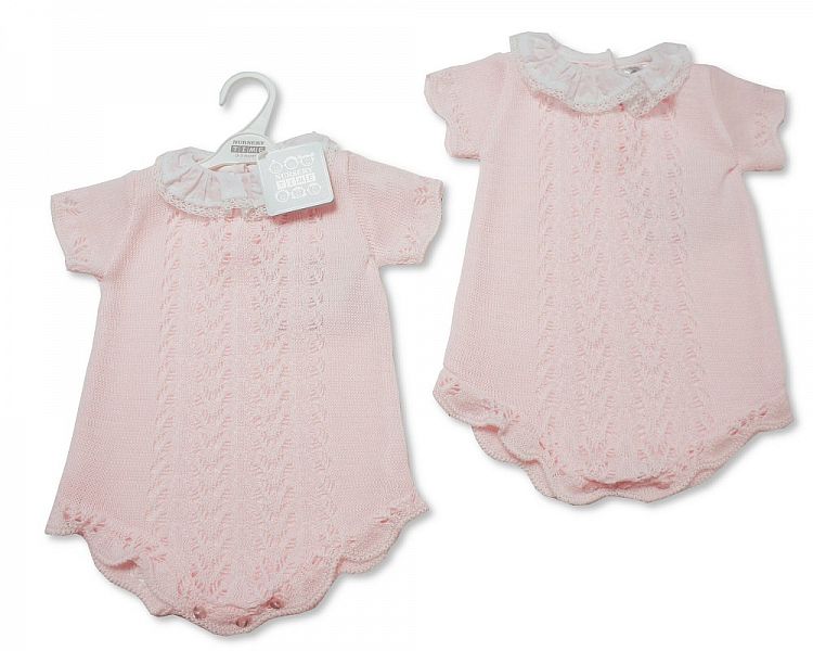 Baby Girls Knitted Romper with Lace Collar (NB-9 Months) Bw-10-011