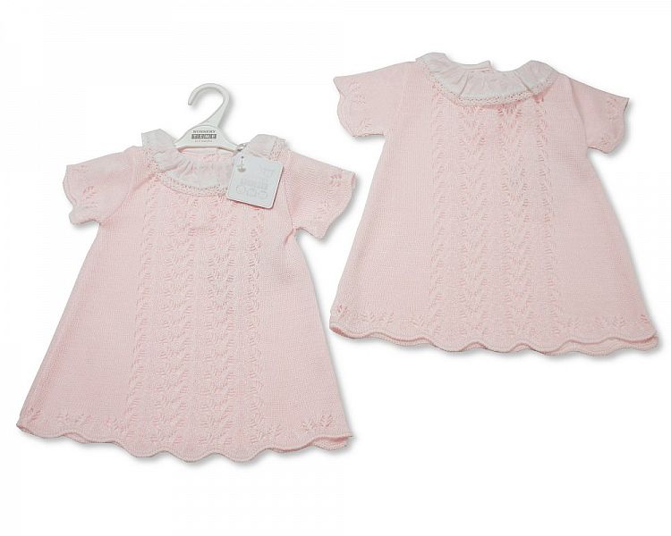 Baby Girls Knitted Dress with Lace Collar (NB-9 Months) Bw-10-012