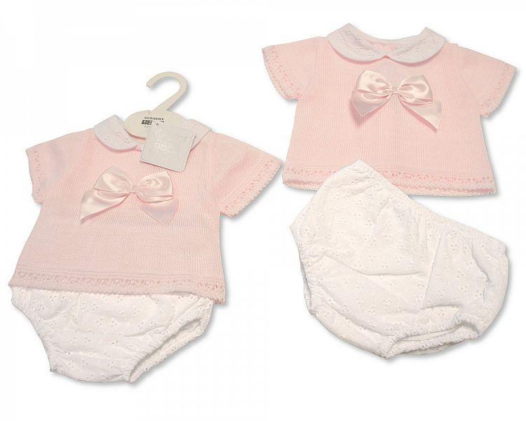 Baby Girls Knitted 2 Pieces Set with Bow (NB-9 Months) Bw-10-016 - Kidswholesale.co.uk