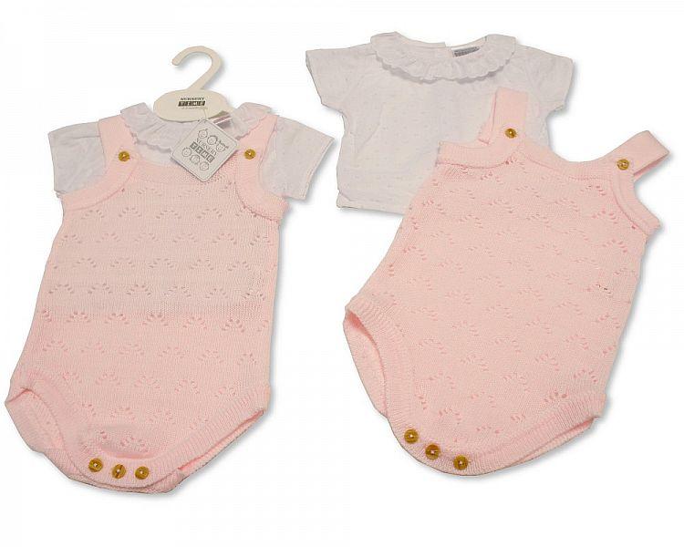 Baby Girls Knitted 2 pcs Dungaree Set (NB-9 Months) Bw-10-021 - Kidswholesale.co.uk