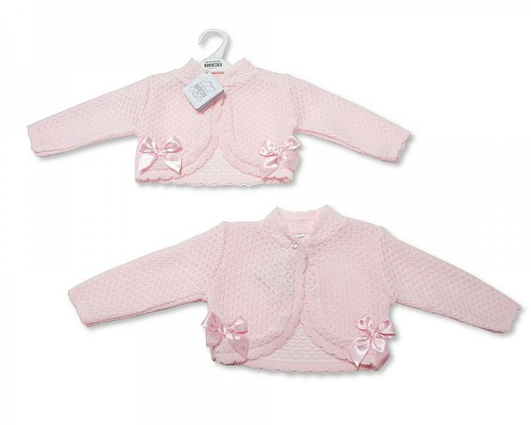 Baby Girls Knitted Bolero with Bows - White - NB-9 Months -Bw-10-023p
