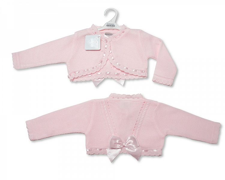Copy of Baby Girls Knitted Bolero with Bow - Pink - NB-9 Months -Bw-10-024p