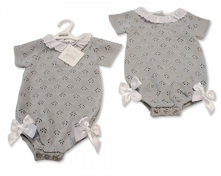 Knitted Baby Romper with Bows and Lace Collar (NB-9 Months) Bw-10-026