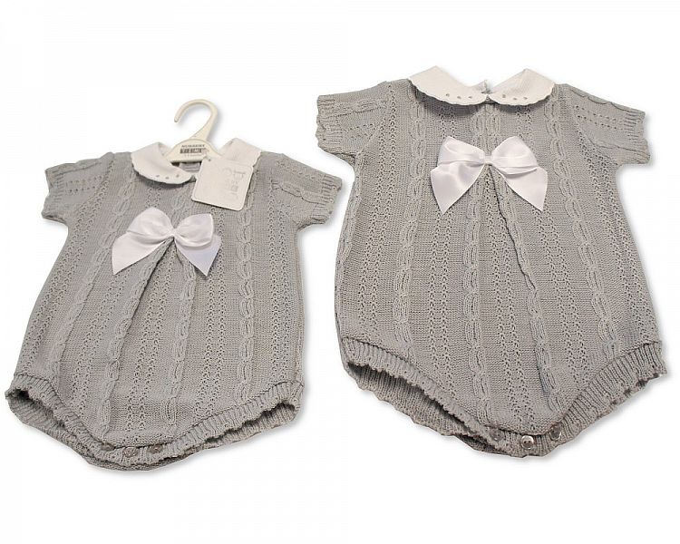Knitted Baby Romper with Bow (NB-9 Months) Bw-10-028