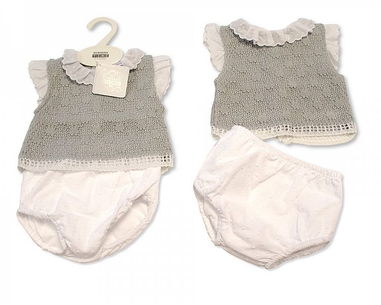 Knitted Baby 2 Pieces Set with Lace Collar and Sleeves (NB-9 Months) Bw-10-034