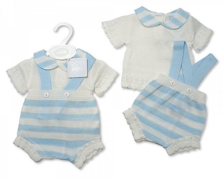 Baby Boys Striped Knitted 2 pcs Dungaree Set (NB-9 Months) Bw-10-039 - Kidswholesale.co.uk