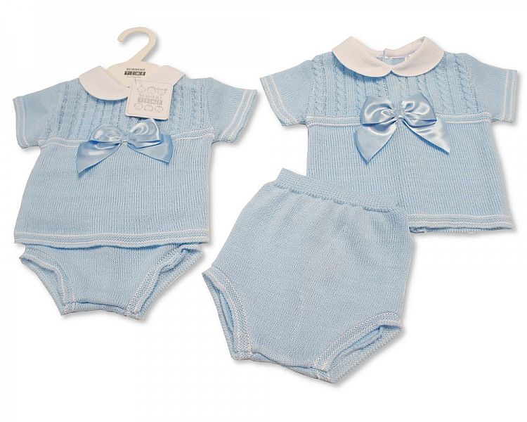 Baby Boys Knitted 2 Pieces Set with Bow (NB-9 Months) Bw-10-046