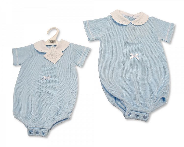 Baby Boys Knitted Romper with Lace Collar and Bow  (NB-9 Months) Bw-10-047