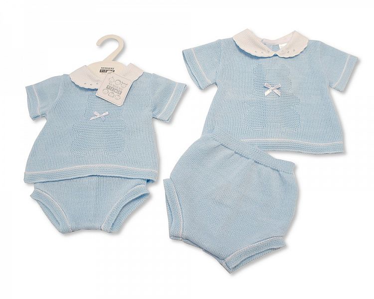 Baby Boys Knitted 2 Pieces Set with Lace Collar and Bow (NB-9 Months) Bw-10-049