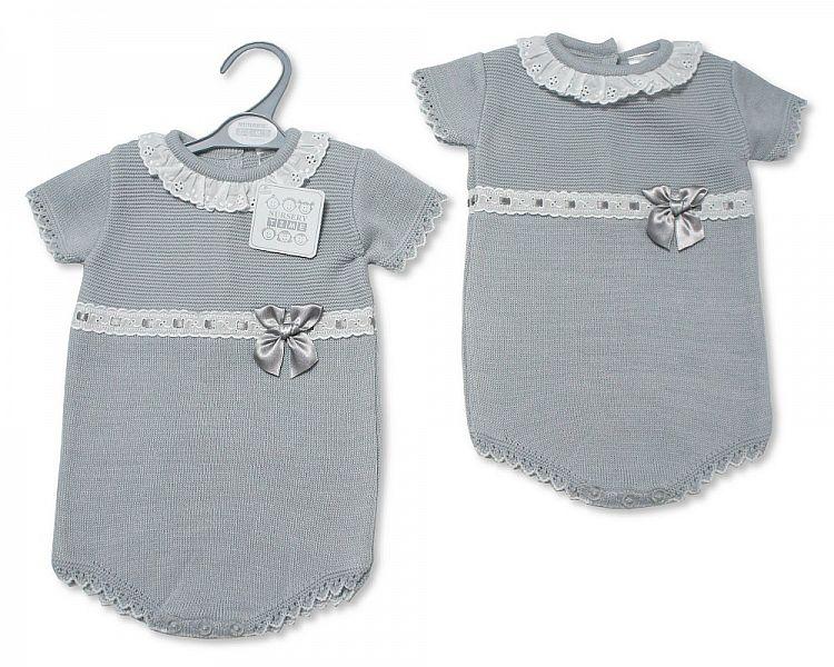 Knitted Baby Romper with Bow (NB-9 Months) Bw-10-080 - Kidswholesale.co.uk