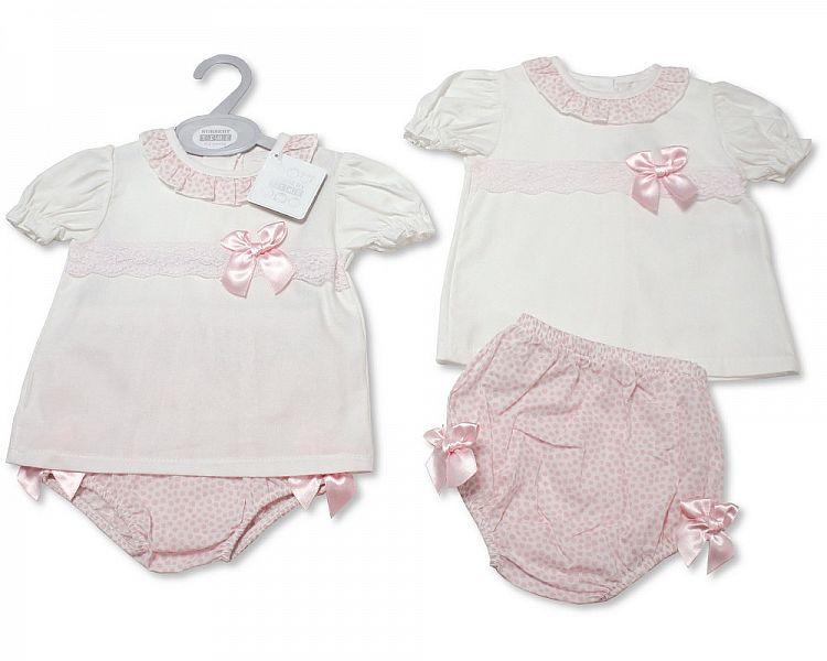 Baby Girls 2 Pieces Set with Bows (NB-9 Months) Bw-10-083 - Kidswholesale.co.uk