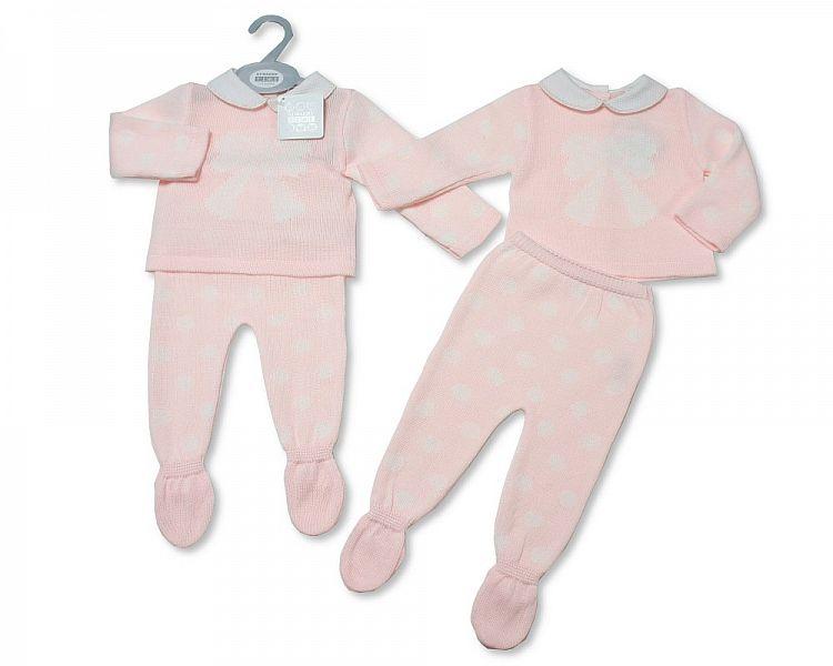 Baby Girls Knitted 2 pcs Pram Set (NB-9 Months) Bw-10-087 - Kidswholesale.co.uk