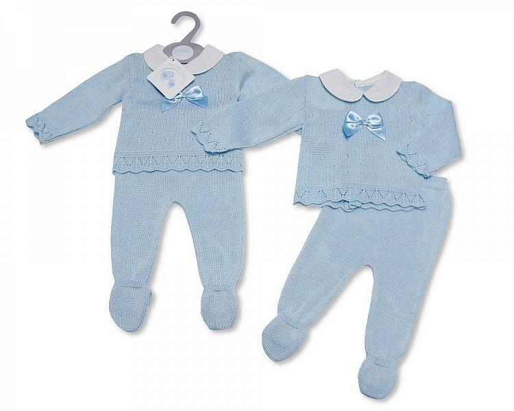 Baby Boys Knitted 2 pcs Pram Set with Bow (NB-9 Months) Bw-10-092 - Kidswholesale.co.uk