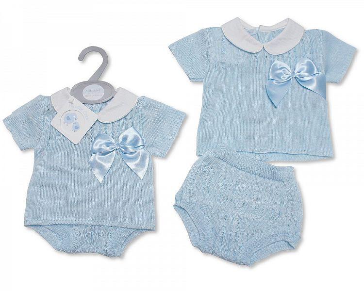 Baby Boys Knitted 2 pcs Set with Bow (NB-9 Months) Bw-10-095 - Kidswholesale.co.uk