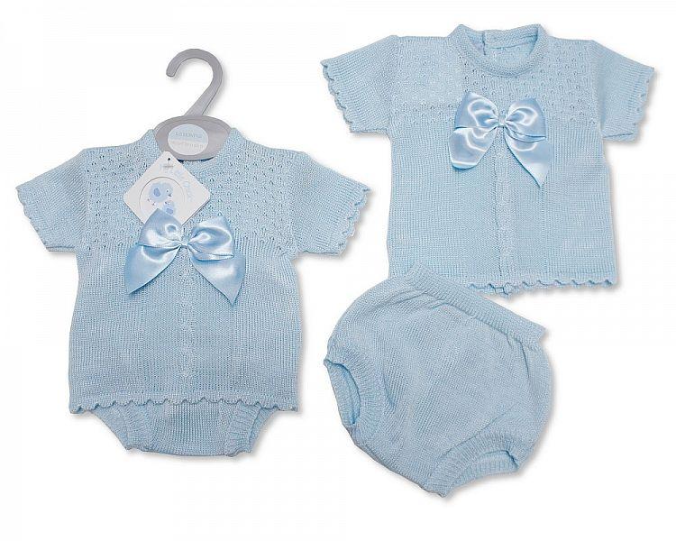 Baby Boys Knitted 2 pcs Set with Bow (NB-9 Months) Bw-10-099 - Kidswholesale.co.uk