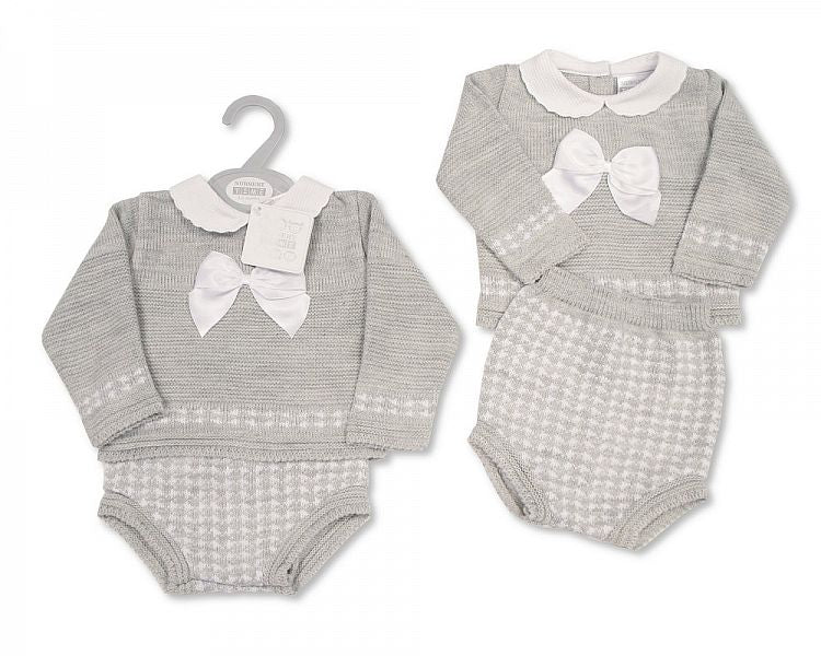 Knitted Baby Short 2 Pieces Set with Bow (0-9 Months) Bw-10-1032