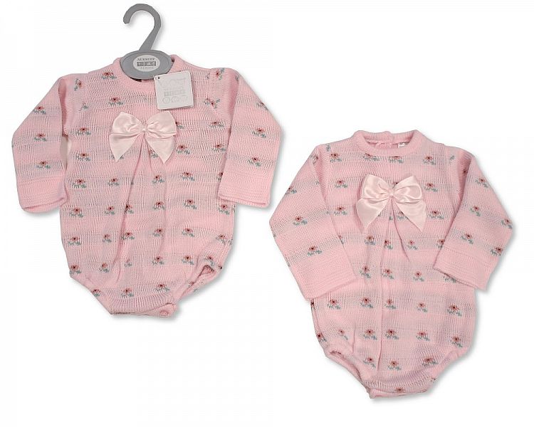 Knitted Baby Girls Romper with Bow and Flower Print (0-9 Months) Bw-10-1063