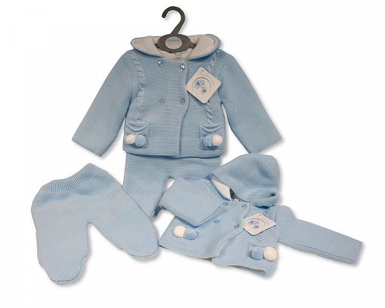 Baby Boys Knitted 2 pcs Pram Set with Hood (0-9 Months) (PK6) Bw-10-1147S