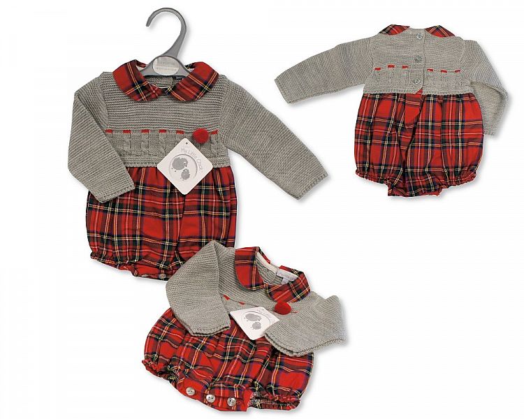 Baby Knitted Tartan Romper (NB-9 Months) (PK6) Bw-10-1151