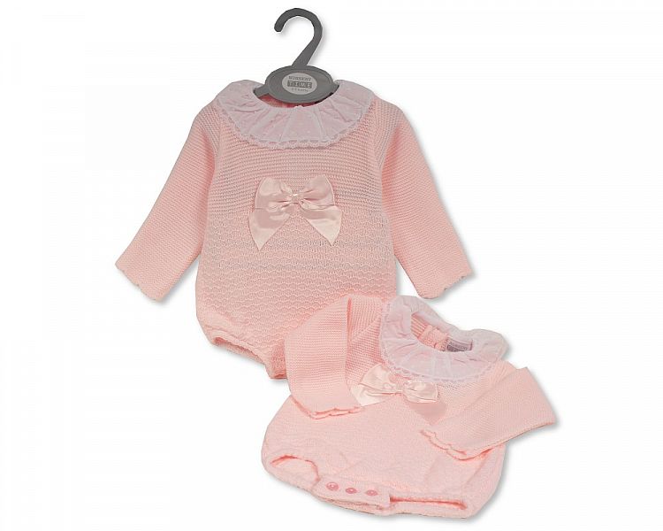 Baby Girls Knitted Romper with Bow and Lace (NB-9 Months) (PK6) Bw-10-1172