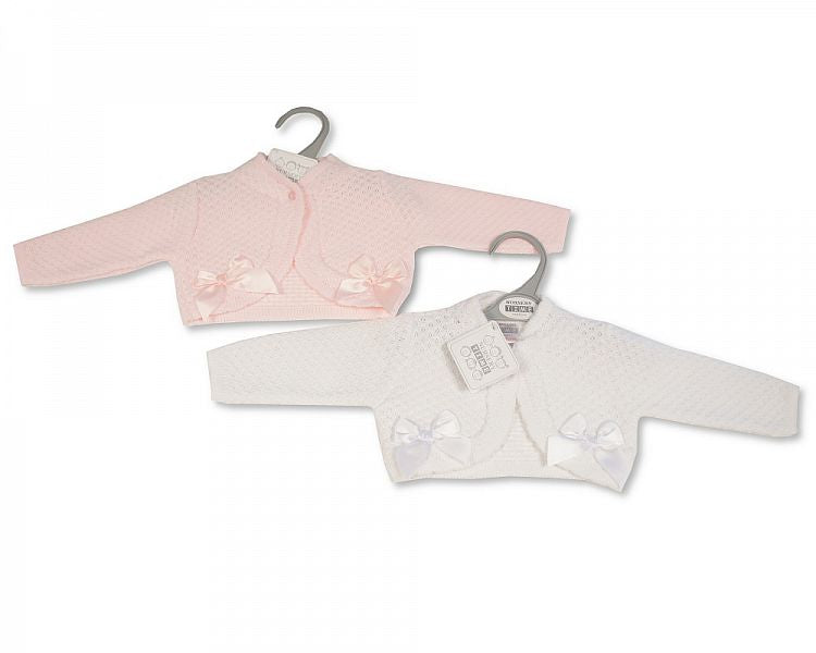 Knitted Baby Girls Bolero Cardigan with Bows - (NB-9m) (PK6) BW-10-219