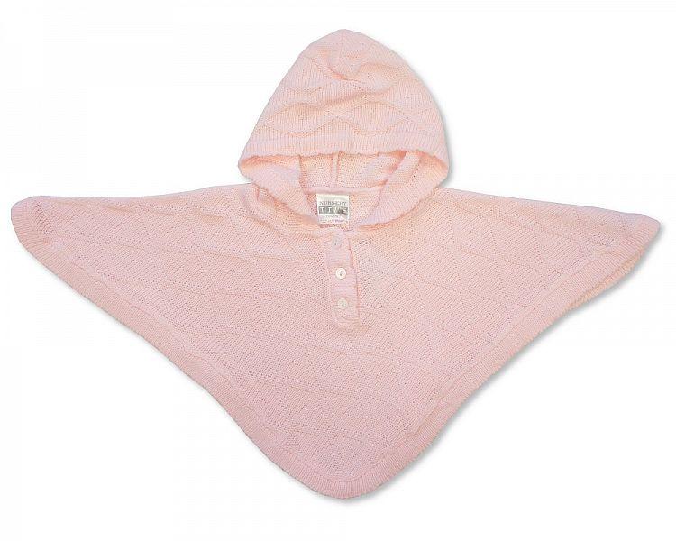 Baby Knitted Poncho - Pink - NB/6M - (BW-10-467P) - Kidswholesale.co.uk