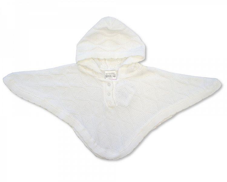 Baby Knitted Poncho - White - NB/6M - (BW-10-467W) - Kidswholesale.co.uk