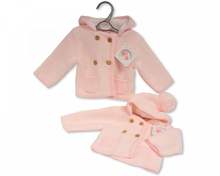 Baby Girls Knitted Pram Coat with Hood (0-9 Months) (PK6) Bw-10-653P