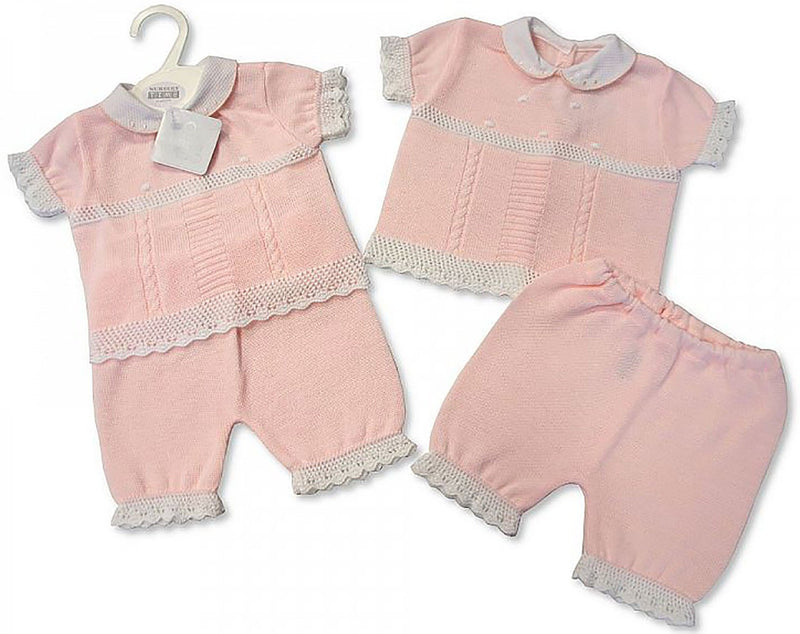 Knitted Baby Girls 2 Pcs Pink Set NB-6 Months (BW-10-705) - Kidswholesale.co.uk