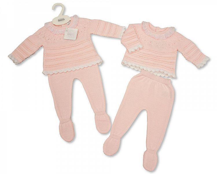 Knitted Baby Girls 2 pcs Pram Set - 724 - Kidswholesale.co.uk