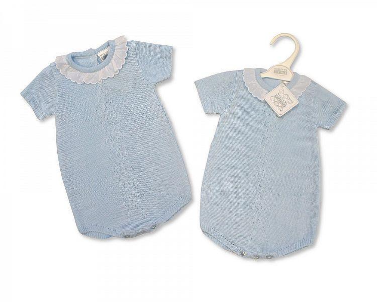 Knitted Baby Boys Romper with Lace Collar - Kidswholesale.co.uk
