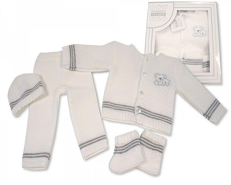 Baby Boxed 4 pcs Knitted Set - Grey ( 0-3 Months) Bw-10-802g - Kidswholesale.co.uk