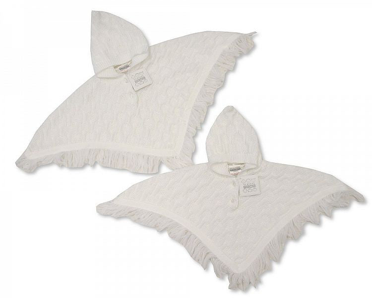 Baby Knitted White Poncho - 6-23 Months