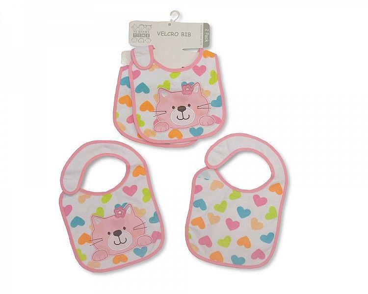 Baby Velcro Bibs - Cat - 2 Pack   (Bw 104-709) - Kidswholesale.co.uk