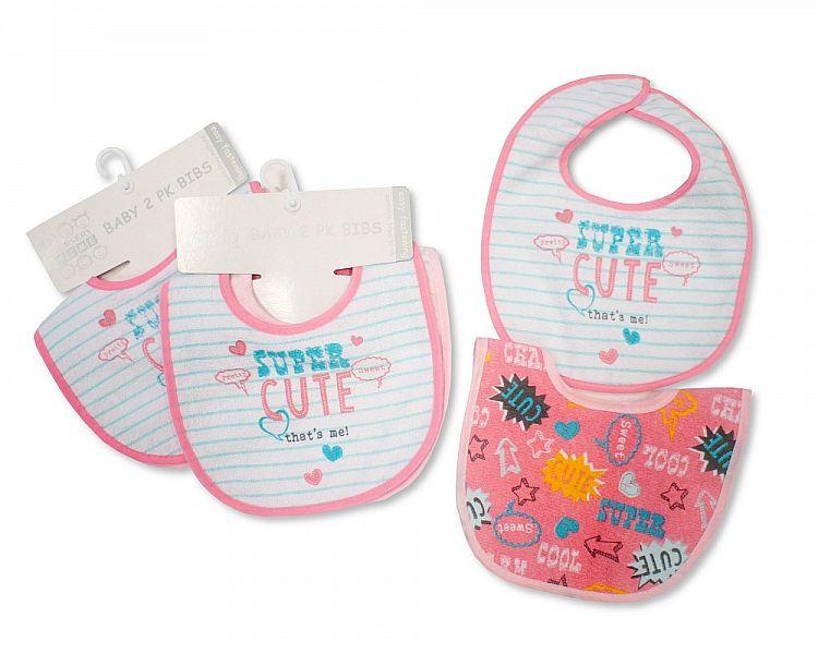 Baby Bibs Girls with PEVA Back - 2 Pack - Kidswholesale.co.uk