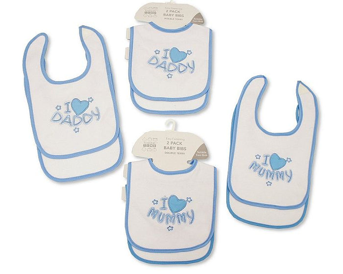 Baby Boys Bibs 2 Packs with Double Terry I Love Mummy Daddy PK6 B