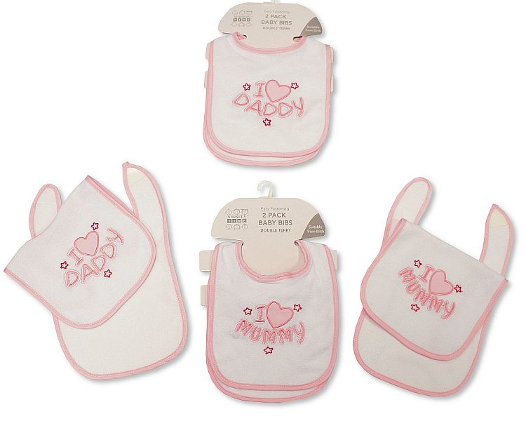 Baby Girls Bibs 2-Packs with Double Terry - I Love Mummy/ Daddy (PK6) Bw-104-769