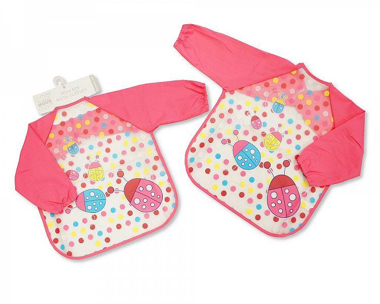 Baby Girls PEVA Bibs with Sleeves - Ladybirds [BW-104-817G] - Kidswholesale.co.uk