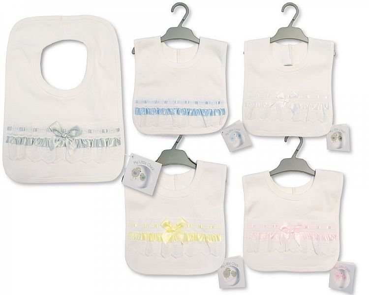 Baby Pop-Over Bibs with Lace and Bow (PK6) Bw-104-825