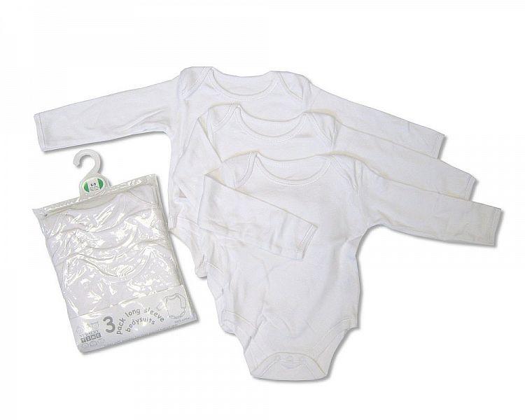 White 3 Pack Long Sleeve Env. Neck Bodysuit - Block sizes - NB-24M (BW-1109-020) - Kidswholesale.co.uk