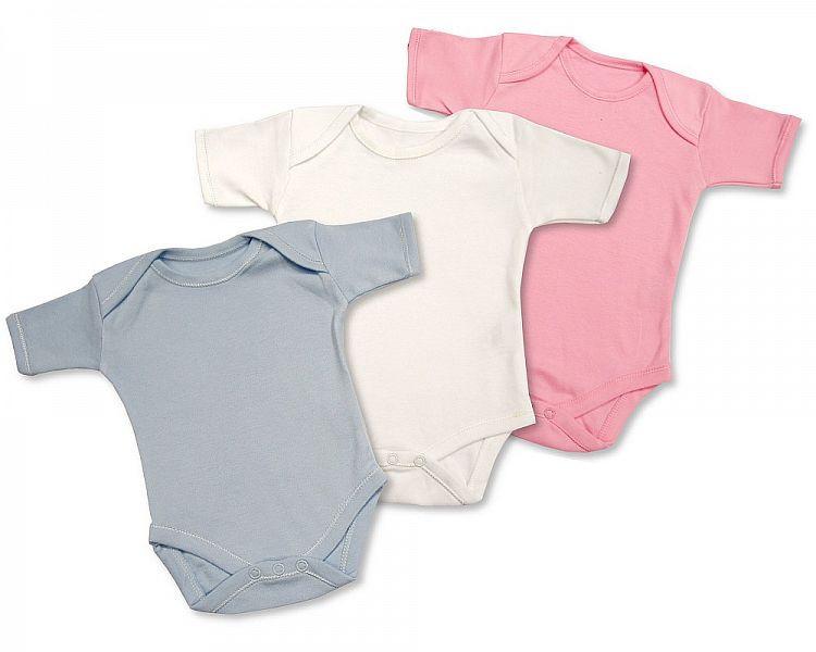 Plain Short Sleeved Body Vests - Pink, Blue, White (BW-1109-0301) - Kidswholesale.co.uk
