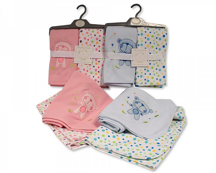 Baby Cotton Receiving Wraps 2-Pack - Teddy/Spots-Bw-112-1040
