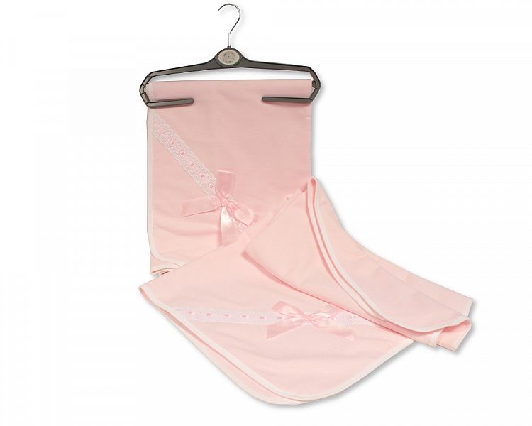 Baby Wrap with Lace Ribbon & Bow - Pink (75x75cm) BW-112-1065p
