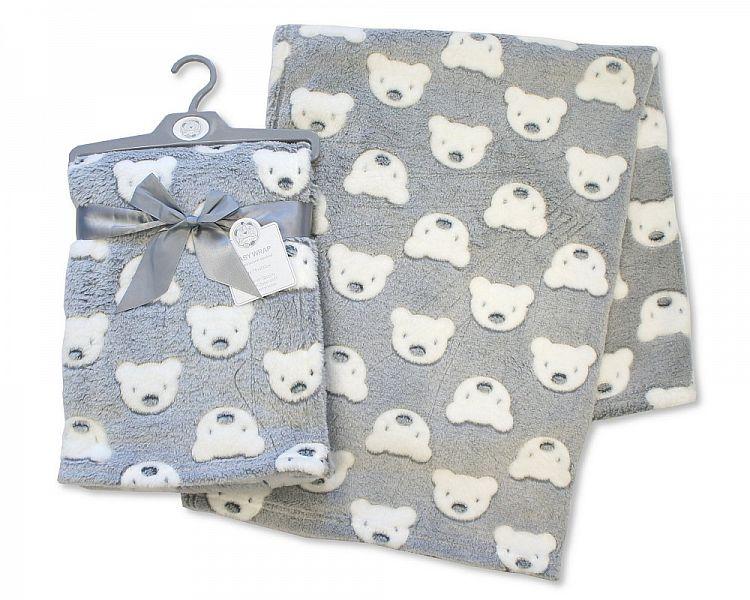Printed Baby Wrap - Teddy - Grey - (BW-112-988G) - Kidswholesale.co.uk
