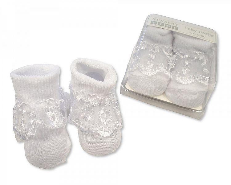 Baby Lace Socks in Box - Rose & Bow - White - (BW-61-2167W) - Kidswholesale.co.uk